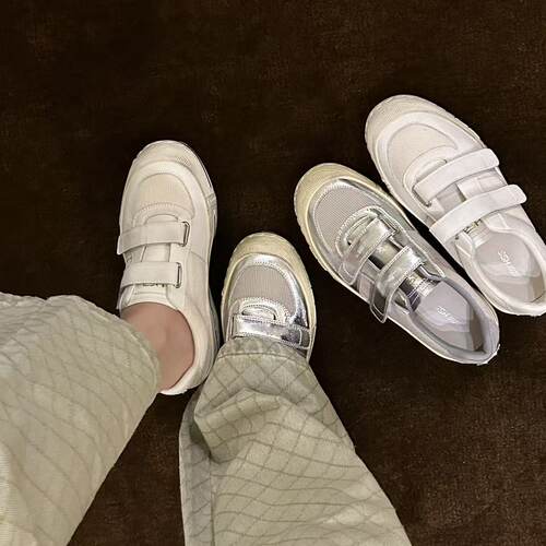 H55女鞋2026新款春夏透气网面小白鞋魔术贴板鞋内增高擦色休闲鞋
