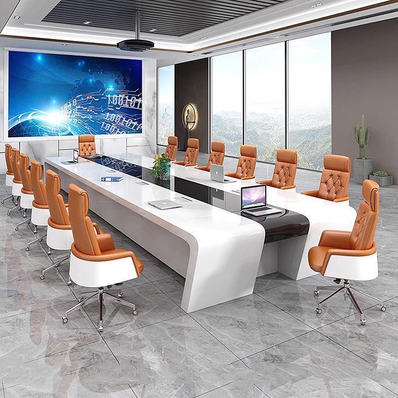 高档烤漆会议桌长桌简约现代大型会议室开会培训洽谈办公桌椅组合