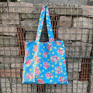 韩系小清新蓝粉花花布袋子2025新款少女风大容量帆布包轻便布袋