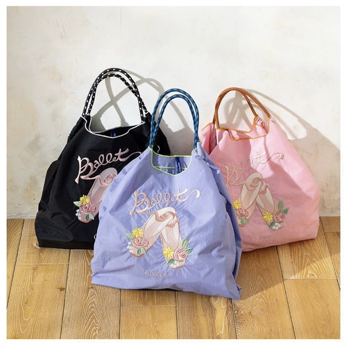 Японский шоппер, нейлоновые балетки, сумка на одно плечо, с вышивкой