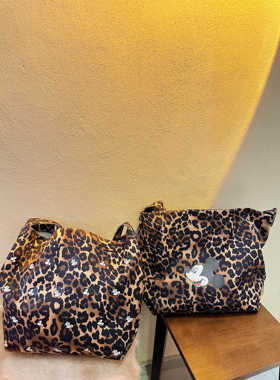 韩国东大门新款可爱米奇豹纹托特包印花帆布包大容量时尚单肩布包