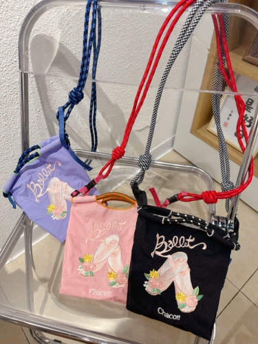 Японский шоппер, нейлоновые балетки, сумка на одно плечо, с вышивкой