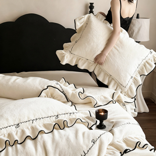 法式浪漫荷叶花边双面牛奶绒枕套一对装高级感加厚保暖枕芯套枕头