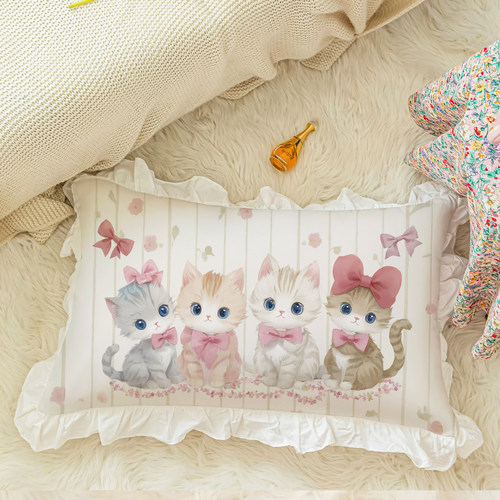 萌宠猫咪少女心水洗棉枕套一对装喵喵枕头套一只通用荷叶花边抱枕