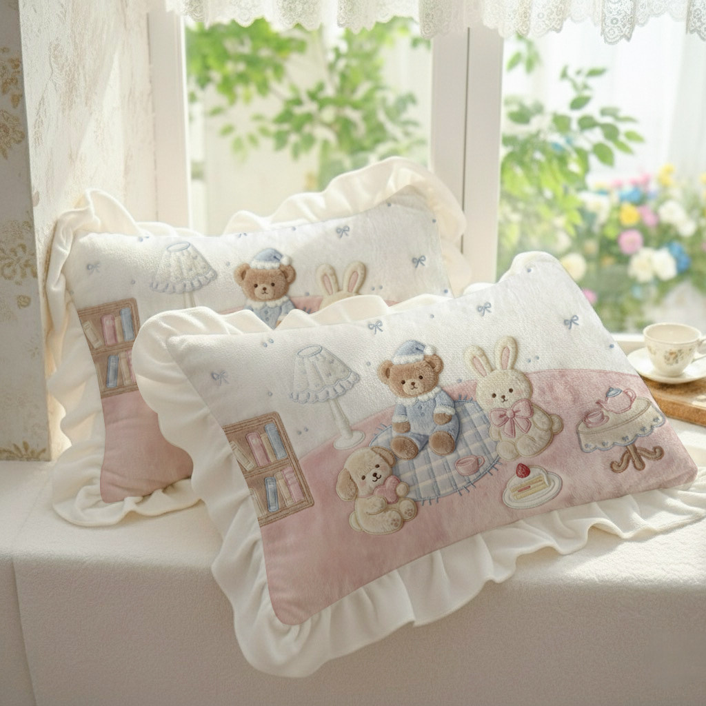 可爱立体枕套牛奶绒加厚花边双面绒一只对装原创3D萌宠枕芯套巾皮