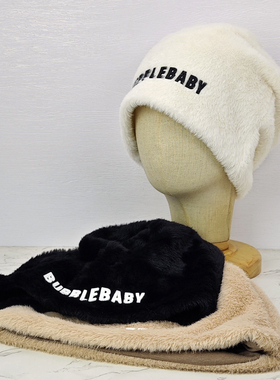 黑色冷帽女毛绒保暖帽白色堆堆帽网红毛茸茸包头帽子冬季显脸小