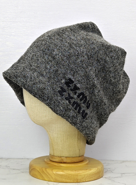 日系灰色加大头围堆堆帽女秋冬季显脸小冷帽保暖包头帽子百搭韩系