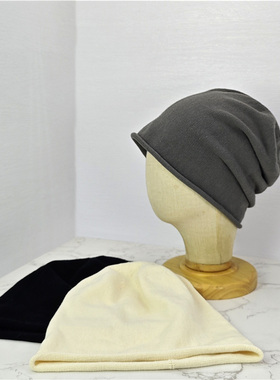 运动健身针织帽显脸小堆堆帽子男春秋冬卷边套头帽冷帽月子帽女