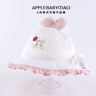 春夏秋季女宝宝渔夫帽1-2岁婴幼儿童防晒遮阳帽可调节韩式大盆帽