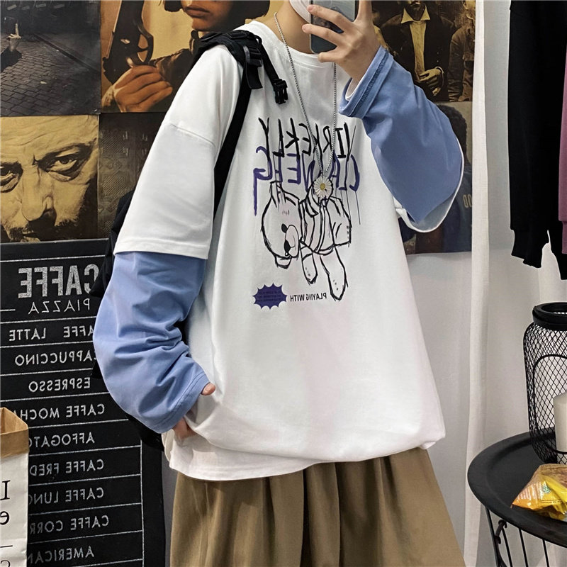 Poster min cotton new printing long sleeve T-shirt and two pieces of fake top