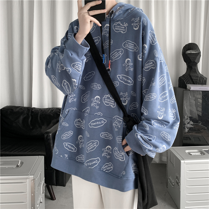 短句聚酯纖維新款印花衛衣外套男