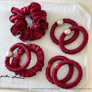 新年红色高级感绸缎柔软好用小肠发圈低马尾丸子头头绳皮筋发饰女