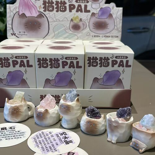 热款猫猫PAI水晶盲盒小摆件系列盲盒公仔手办桌面摆件装饰惊喜礼