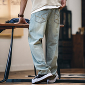 直筒牛仔裤 宽松裤 男春季 复古水洗浅蓝色男士 子 莱赛尔2026新款 美式