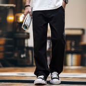 男春季 宽松直筒裤 新款 复古水洗大码 子 美式 防掉色莱赛尔黑色牛仔裤