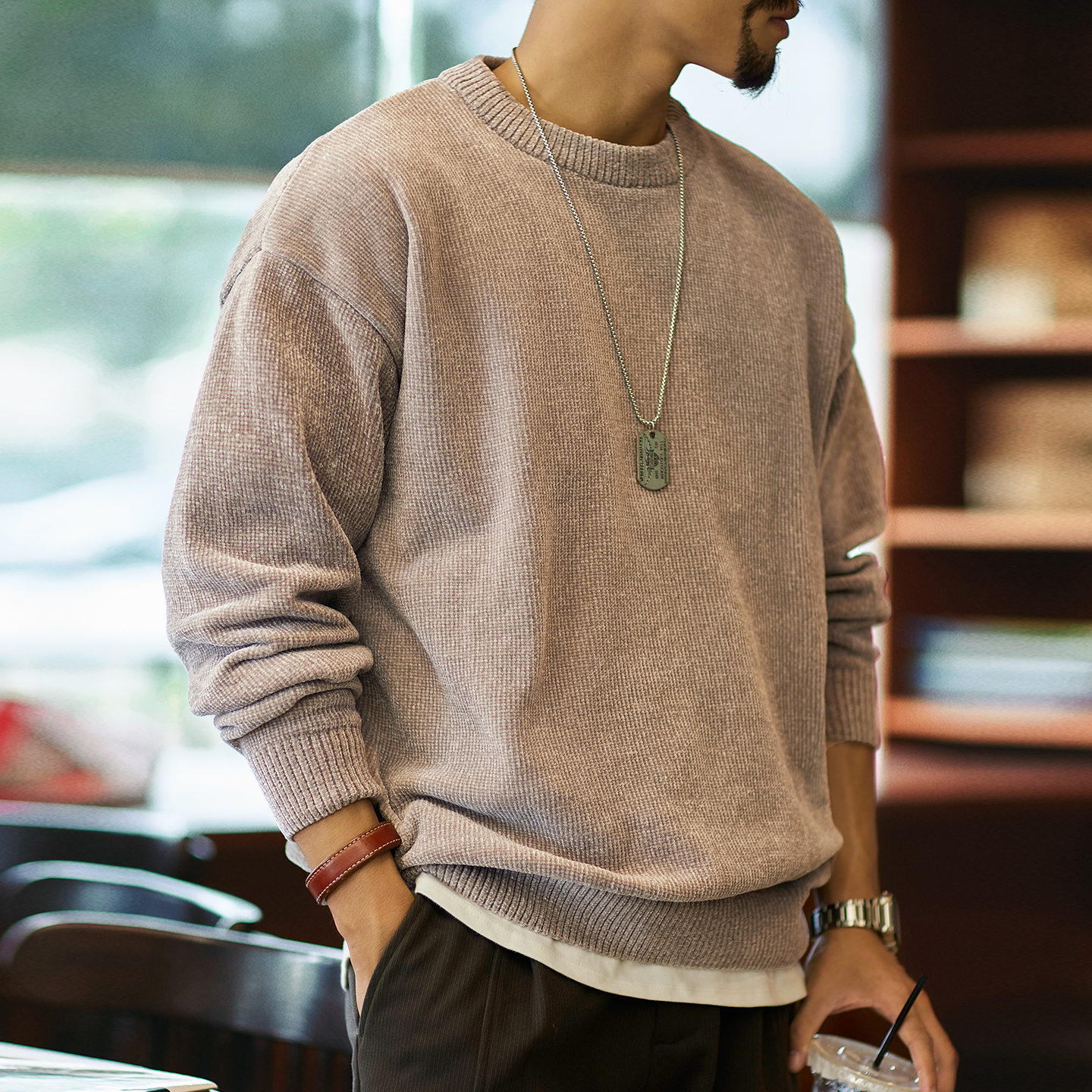 秋冬保暖雪尼尔针织套头毛衣