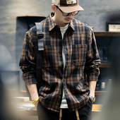 工装 302g纯棉格纹长袖 格子外套潮 美式 复古休闲衬衣男士 衬衫 男秋季