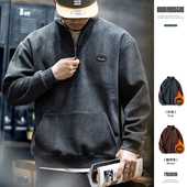 宽松男士 半拉链灯芯绒卫衣男冬季 加绒保暖半高领休闲上衣美式 外套