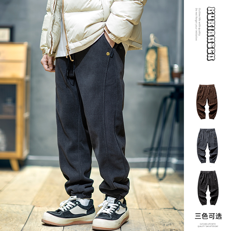 冬季加绒束脚休闲裤男卫裤