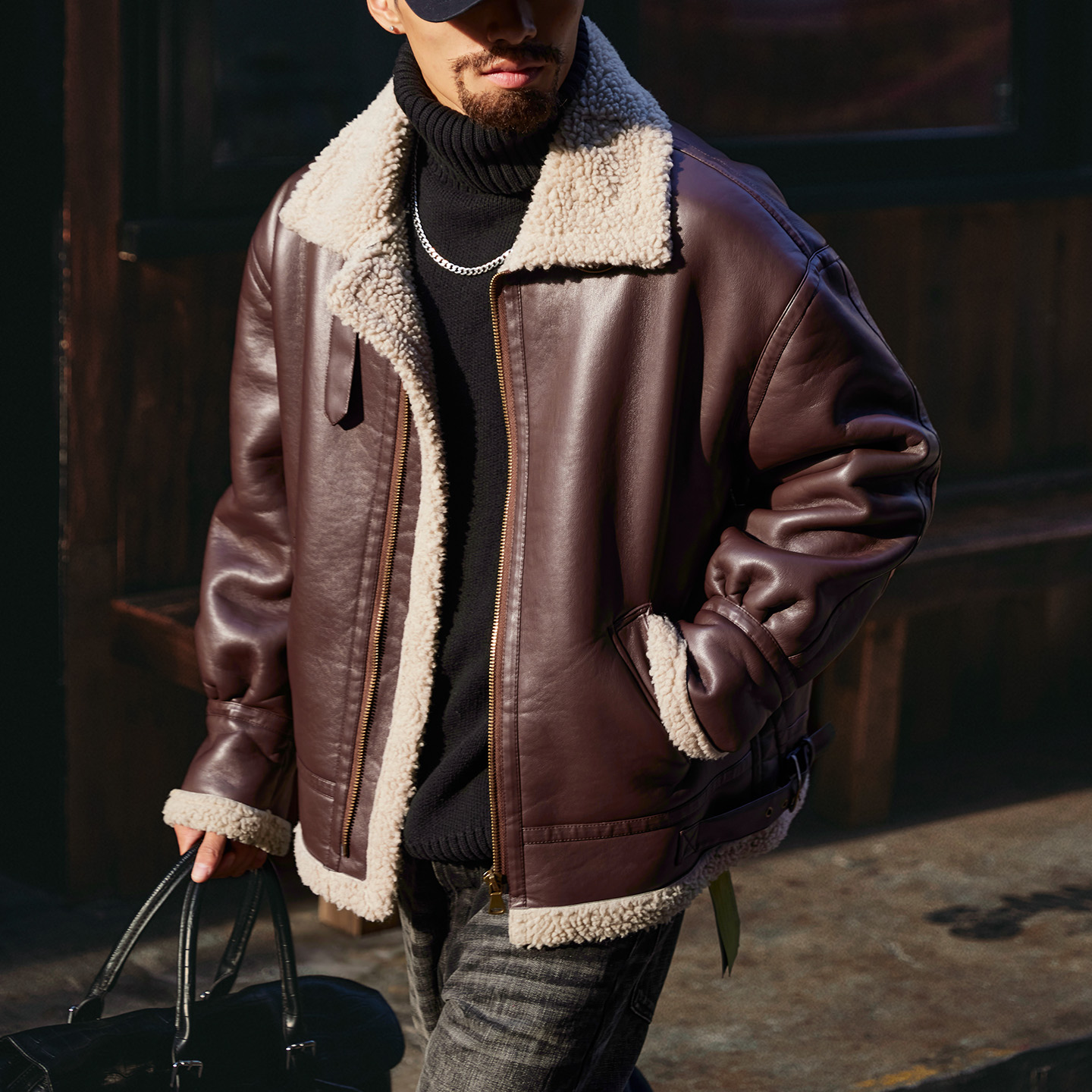 皮毛一体阔版短款羊羔毛棉衣