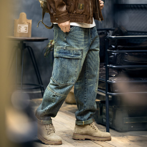 秋季复古水洗潮牌美式工装牛仔裤