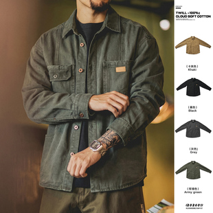 纯棉美式 做旧水洗工装 新款 外套男2026春季 复古重磅多口袋上衣 衬衫