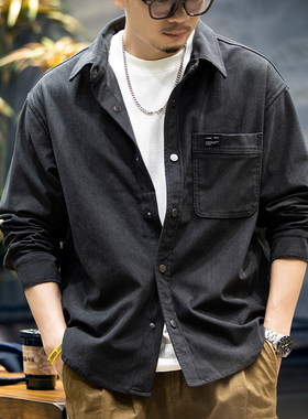 310g灯芯绒衬衫男长袖秋季美式复古工装衬衣男士宽松休闲外套上衣