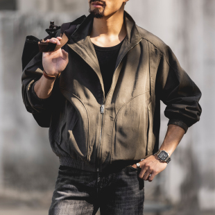 款 莱赛尔混纺美式 夹克外套男2026春季 工装 宽松立领飞行员上衣 大码