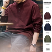 亨利领长袖 纯棉打底衫 t恤男士 潮牌宽松大码 复古上衣 春秋新款 美式