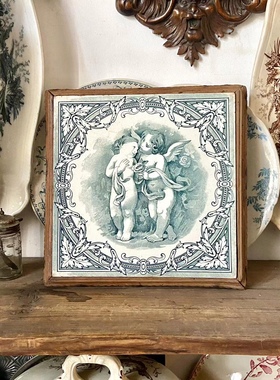 1900‘s法国古董隔热架 茶壶底座，手绘天使 瓷版画