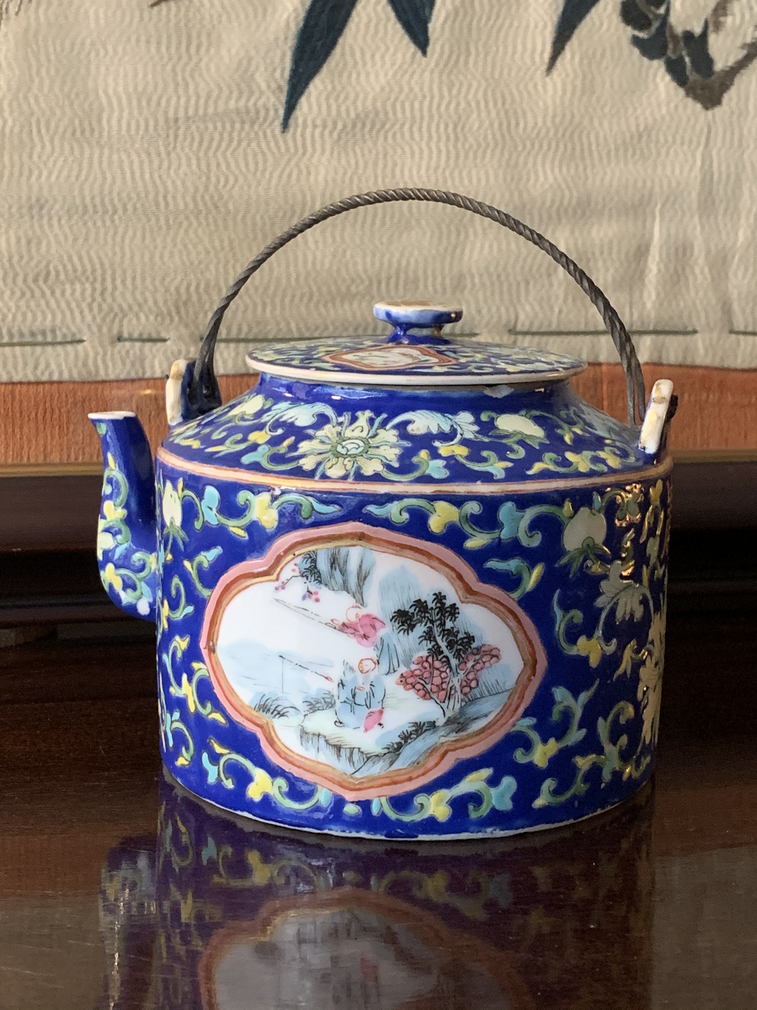 清代古董粉彩瓷器 酒壶 手抓壶 茶壶 霁蓝釉 景德镇 手绘 老物件