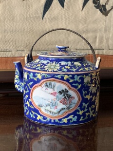 清代古董粉彩瓷器 酒壶 手抓壶 茶壶 霁蓝釉 景德镇 手绘 老物件