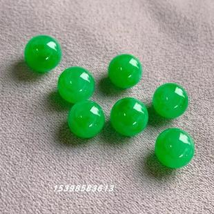 天然缅甸老坑A货翡翠阳绿圆珠子冰种辣绿单颗散珠满绿色玉石手串