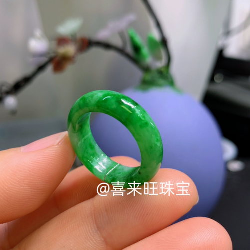 冰种飘绿花帝王绿玉石戒指指环