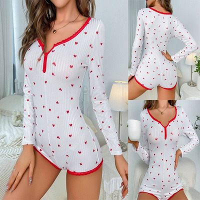 欧美跨境诱惑爱心印花Jumpsuits