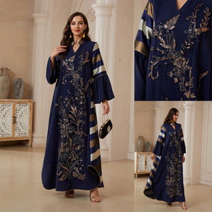 NC169跨境 外贸重工亮片拼接条纹连衣裙女新款宽松连衣裙Dress
