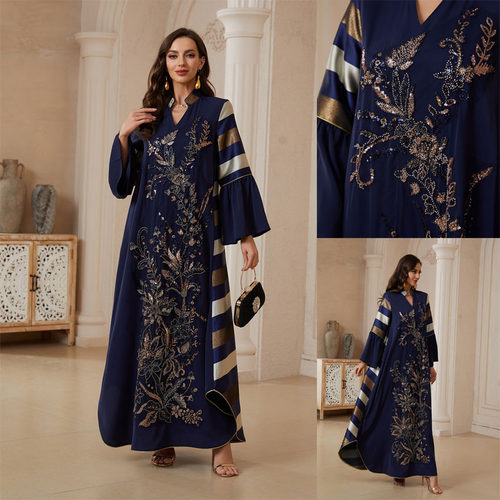跨境亮片拼接条纹连衣裙Dress
