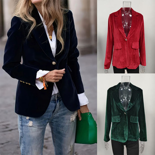2026春新品亚马逊ebay欧美金丝绒气质优雅修身小西装女外套Coat