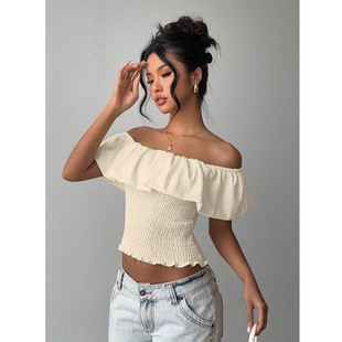 跨境女装欧美时尚一字肩修身收腰辣妹上衣女外贸boob tube top