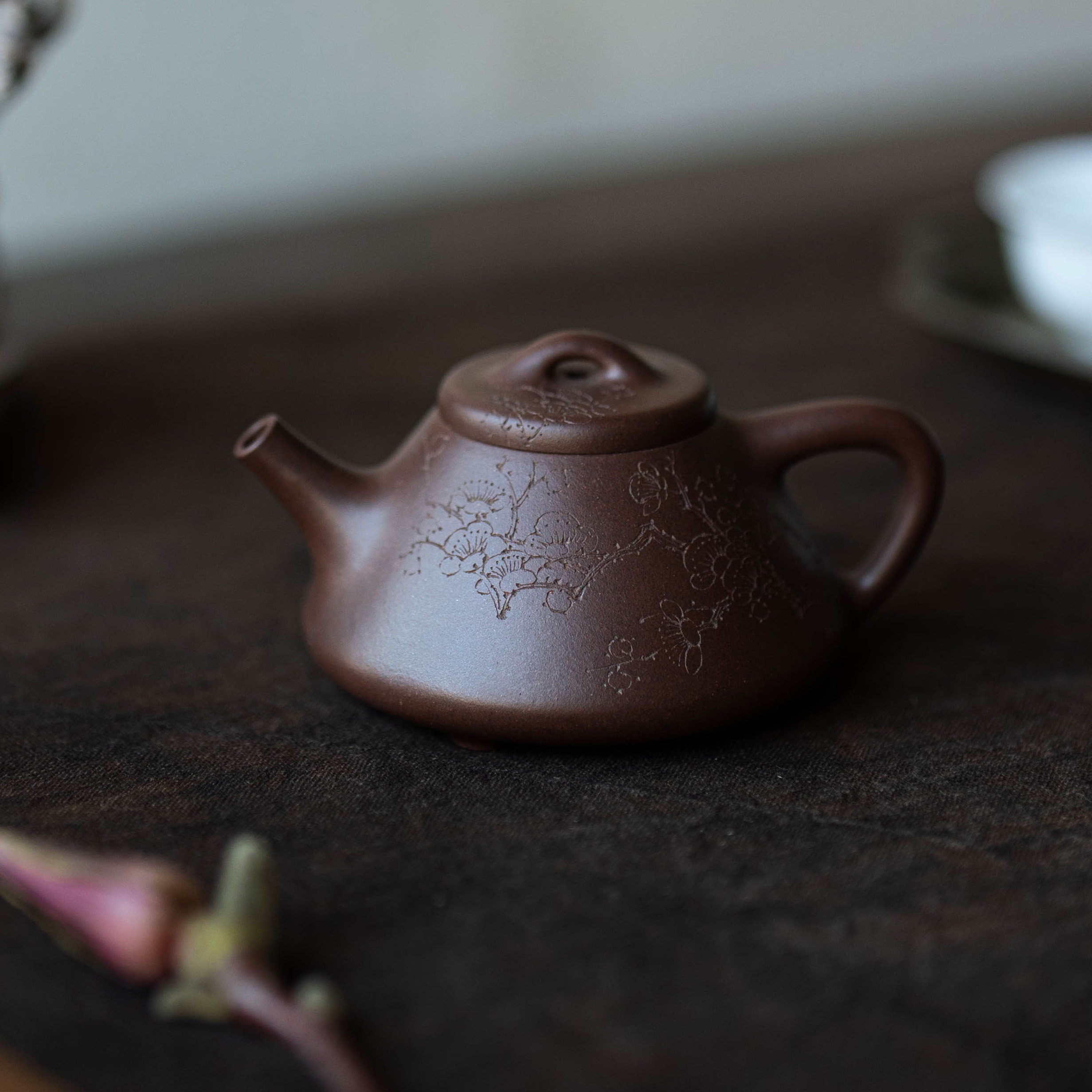 子冶石瓢（刻竹\刻梅）| 陈泽敏全手工制作 黑星土紫泥 120ml