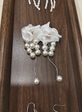 kari show日系千金风温柔薄纱珍珠流苏气质小姐姐耳环