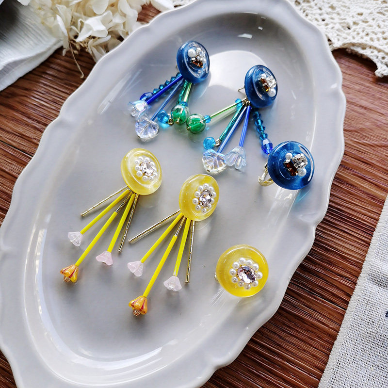 小众日系ins风撞色可爱戒指耳环