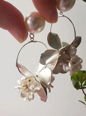 kari show日代款日系ins日本手作设计师款樱花甜美花朵圆环耳饰