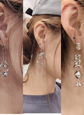 kari show手作日系ins风小众高级感金属风废土风清冷感不对称耳饰