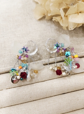 kari show客订日系手作ins风小众高级感彩色亮片蝴蝶结流苏耳饰