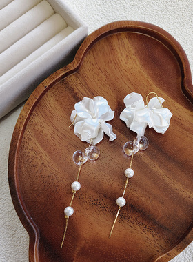 kari show日系手作小众贝壳花片绣球花簇长流苏仙女千金耳饰