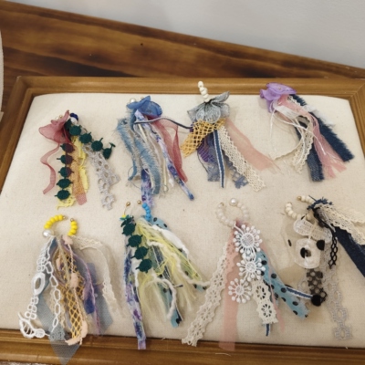 kari show多色入日系鬼马少女毛线波点流苏牛仔撞色长款耳骨夹