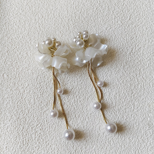 日系ins风手作珍珠花束耳饰
