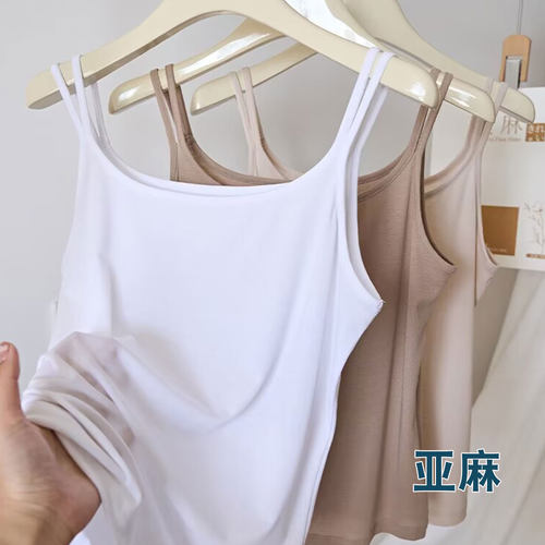 亚麻双肩带吊带背心女夏季薄款