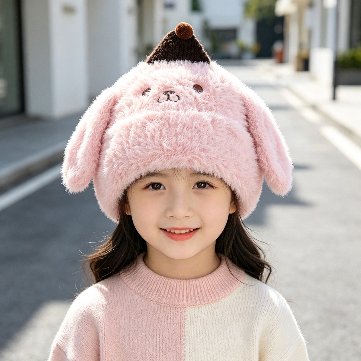 儿童帽子秋冬季女童毛线帽女童可爱卡通针织帽小孩加厚保暖防风帽